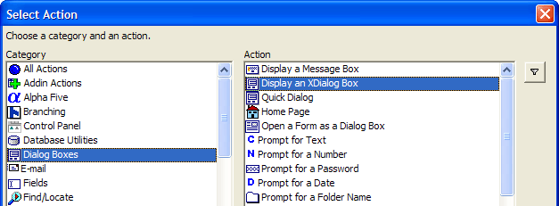 Action Dialog Boxes Display An Xdialog Box